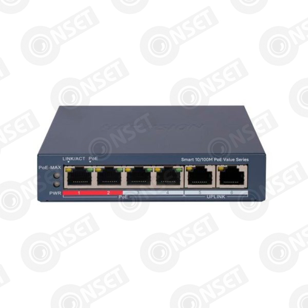 Hikvision DS-3E1106P-EI/M Коммутатор 4-портовый PoE, управление через Hik-Partner Pro