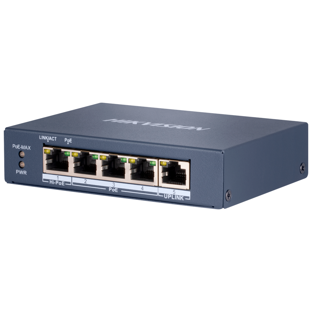 Hikvision DS-3E0505HP-E Коммутатор 4-портовый неуправляемый Hi-PoE Hikvision DS-3E0505HP-E неуправляемые