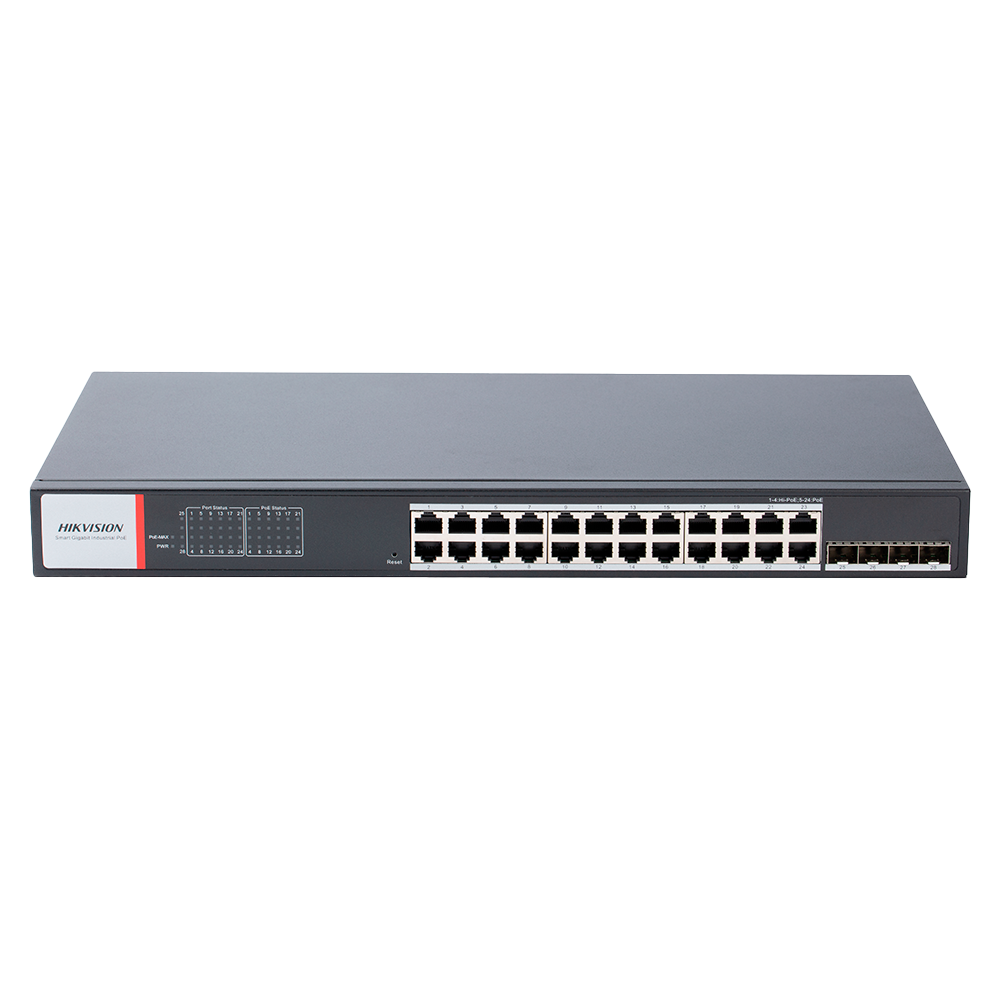 Hikvision DS-3T1528HP-SI-24P4F Промышленный 24-портовый управляемый коммутатор Hi-PoE Hikvision DS-3T1528HP-SI-24P4F управляемые